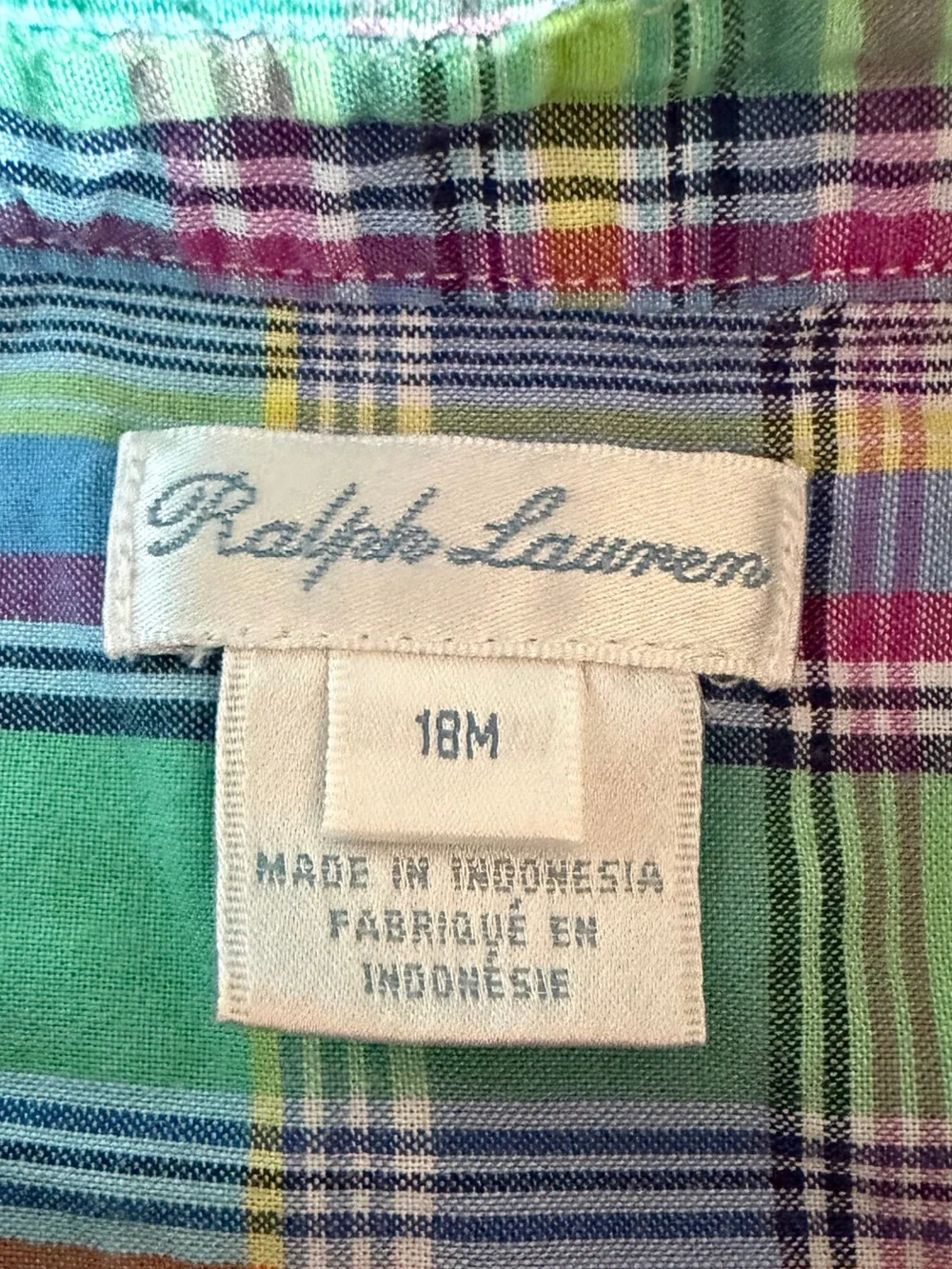 ~ Ralph Lauren - Madras Plaid SS Button-Front Shirt Multicolor 18M
